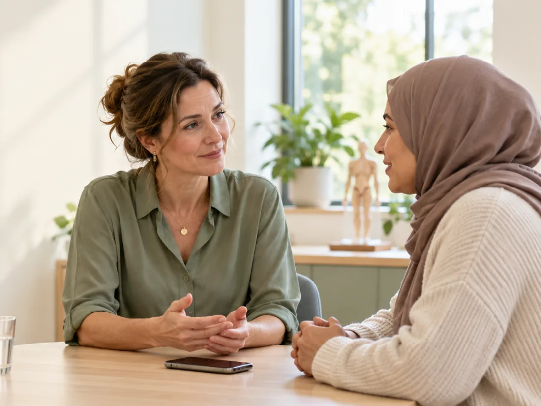 Tolkgesprek op een telefoon tussen zorgverlener en patiënt